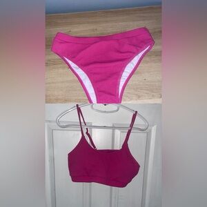 Ribbed Pink 2 Piece.The pictures are missed colored the suit matches perfectly.